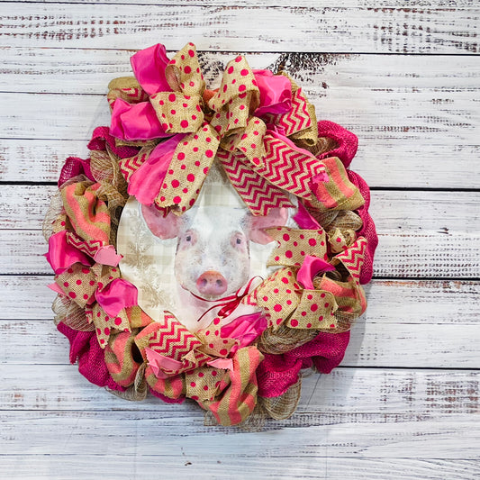 Adorable Pink Burlap “piggy” Wreath
